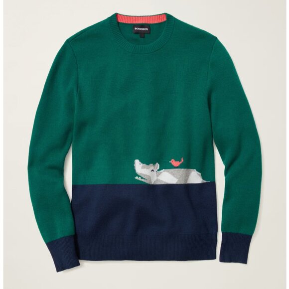 Bonobos Hippo and Bird Graphic Crewneck Sweater - Picture 1 of 7